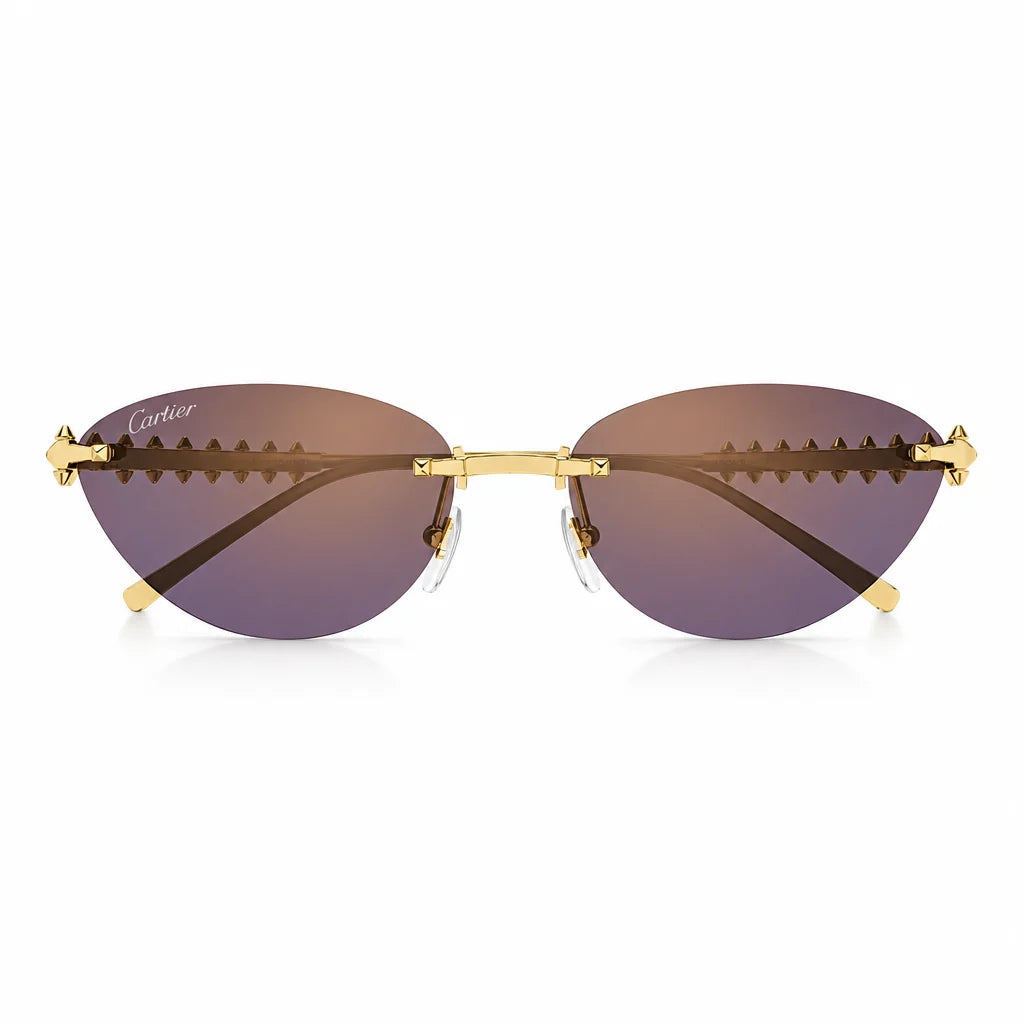 Cartier Clash de C Women Rimless Studded Temple Purple Gradient Sunglasses