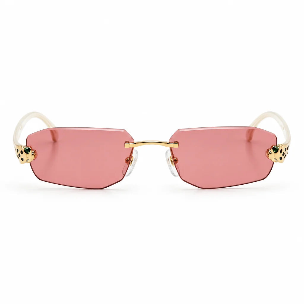 Cartier Panthère de C Unisex Rimless Rectangular Rosy Pink Sunglasses