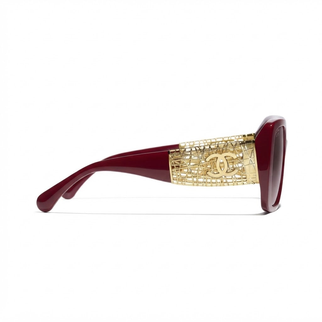 Chanel Women Square Red & Gold Jewel Sunglasses