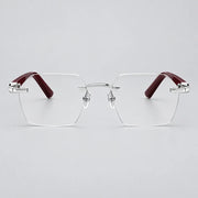 Cartier Signature C de Rimless Rectangular Burgundy Wood Temples and Clear Eyeglasses