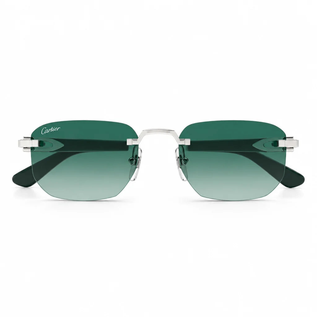 Cartier Elongated C de Motif Men Rimless Green Gradient Sunglasses