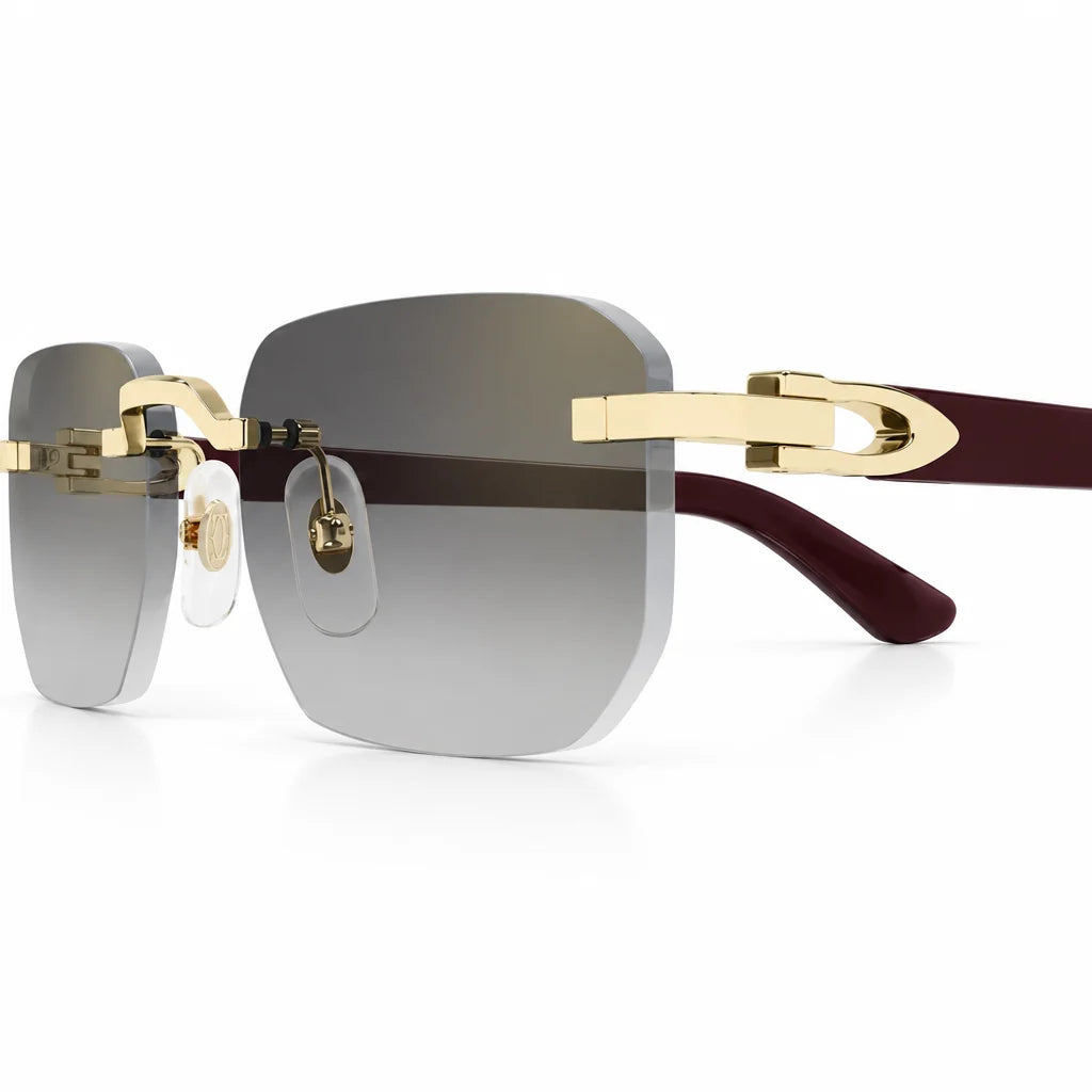 Cartier Elongated C de Motif Men Rimless Gradient Grey Sunglasses