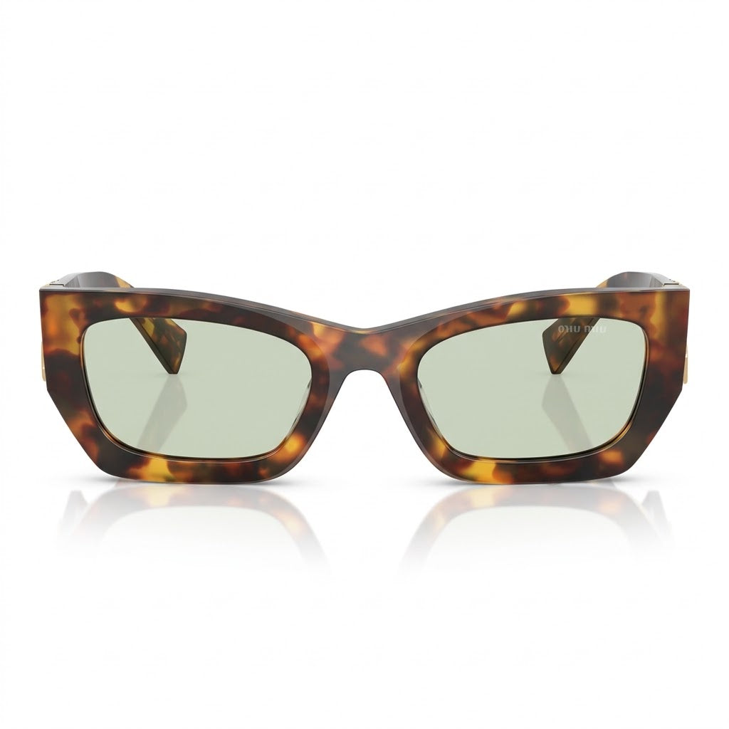 Miu Miu MU 09WS Women Rectangle Honey Havana / Green Sunglasses