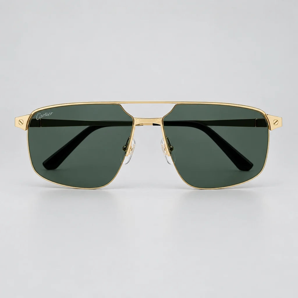 Cartier Santos de Cartier Men Navigator Gold-Green Sunglasses