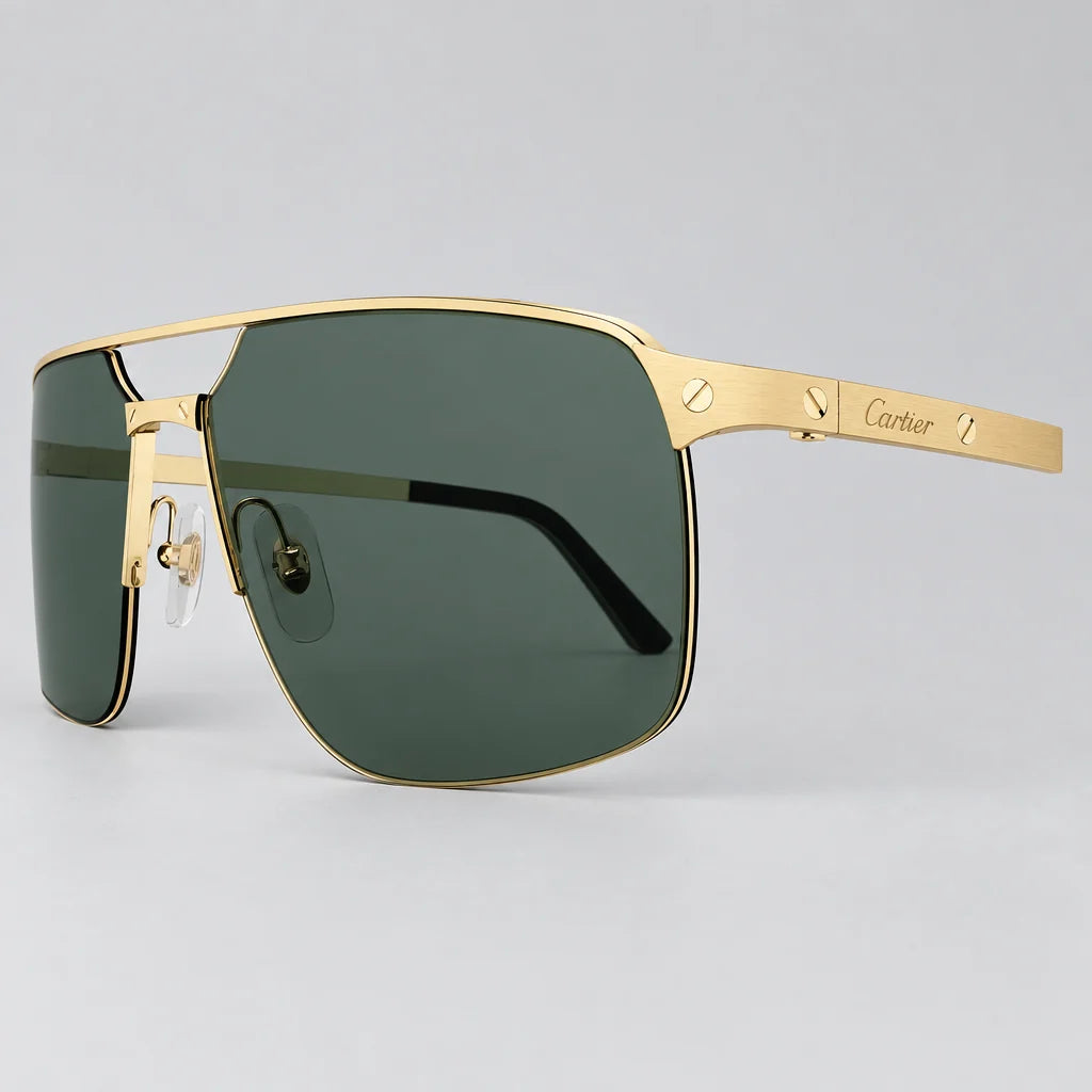 Cartier Santos de Cartier Men Navigator Gold-Green Sunglasses