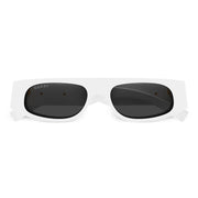 White Gucci rectangular sunglasses with dark lenses for men and women.