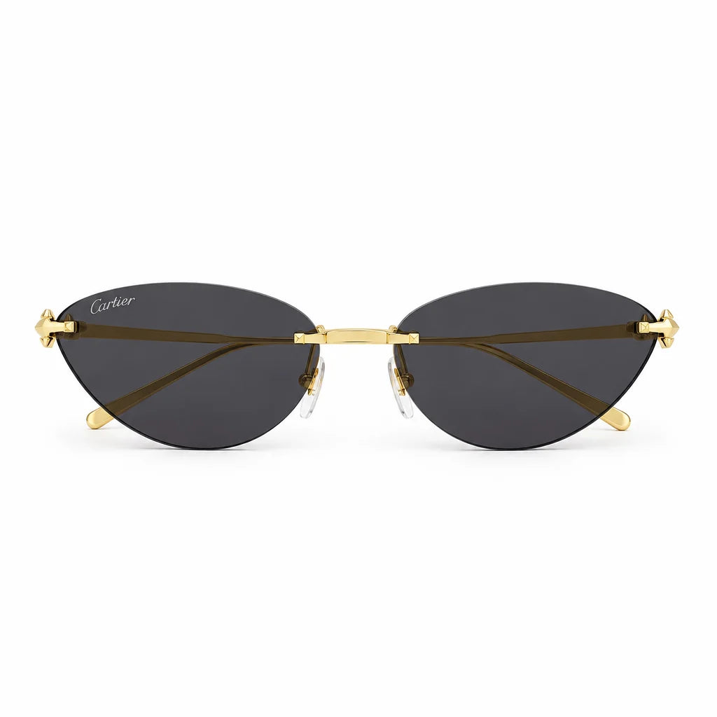 Cartier Clash de C Women Rimless Studded Temple Dark Grey Sunglasses