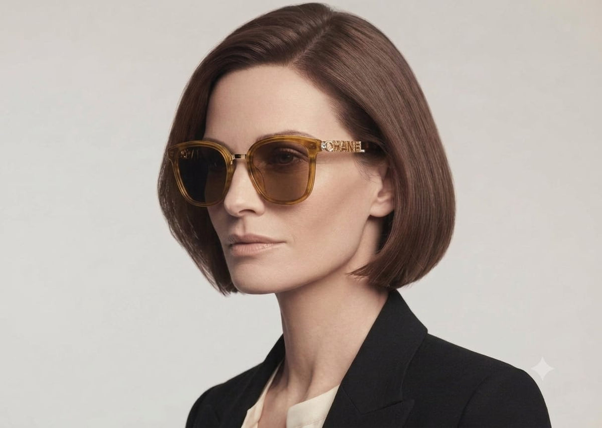Chanel Women Classic Square Acetate Polarized Rhinestone Chanel Logo Honey Tortoise Sunglasses