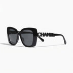 Chanel Women Acetate Strass Polarized Square Black Stone Logo Sunglasses