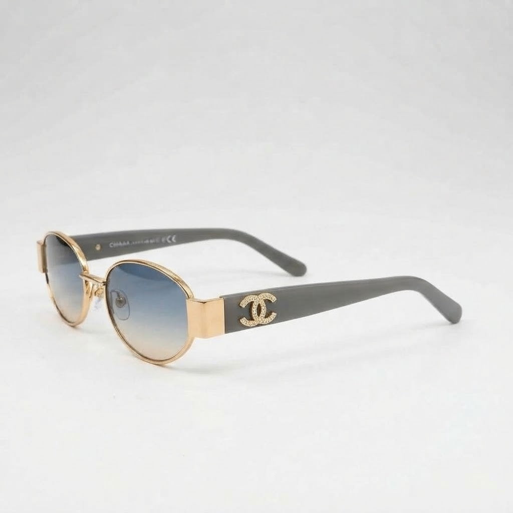 Chanel Women Oval Frame Grey Tinted Gradient Sunglasses