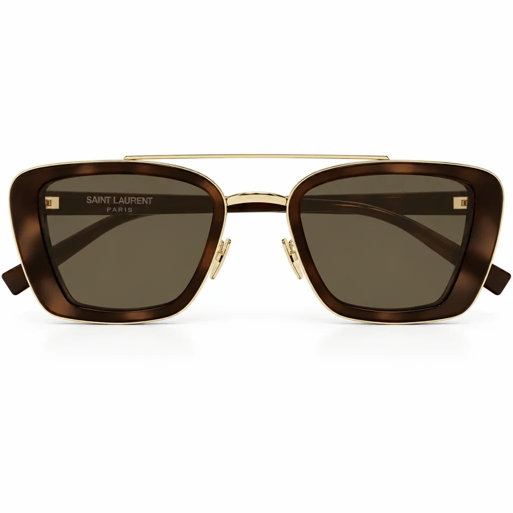 Saint Laurent Unisex SL 825 Rectangular 002 Shiny Havana / Brown Sunglasses