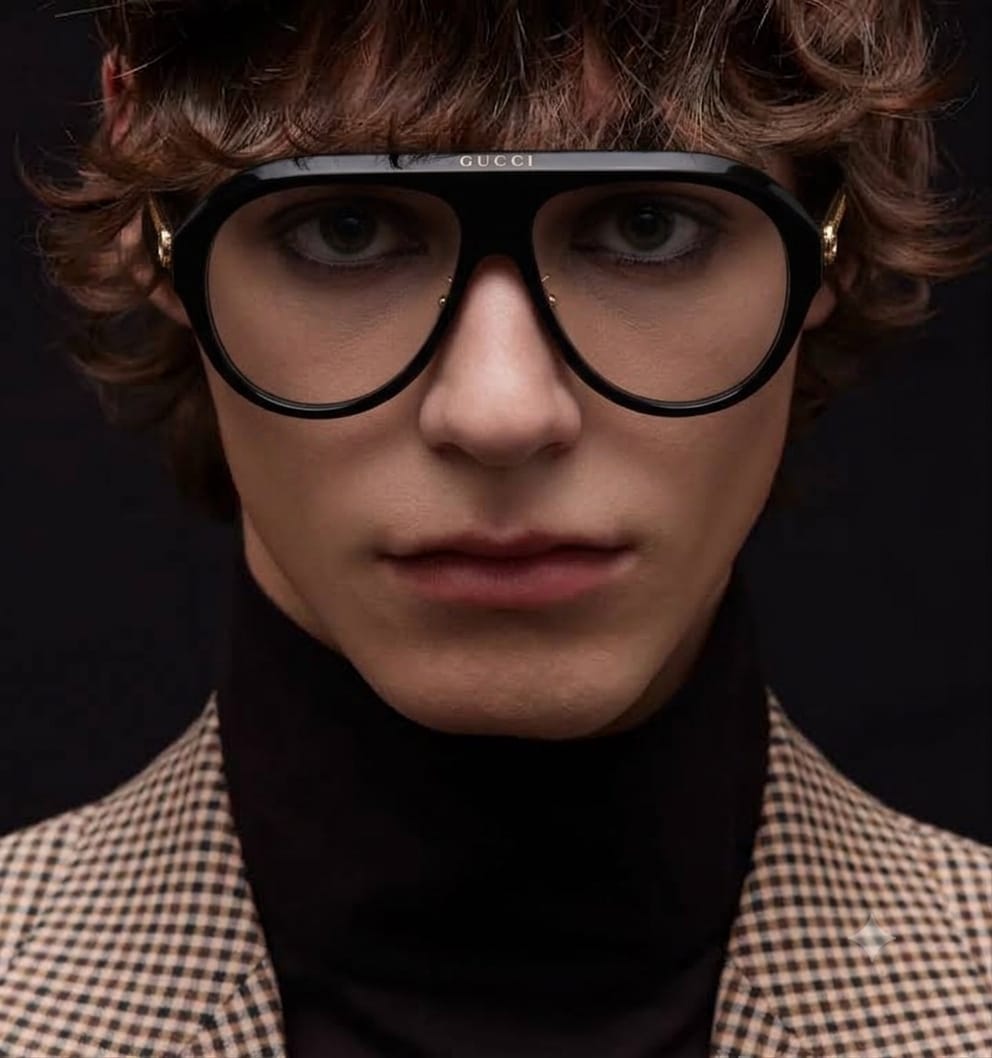 Gucci Unisex Aviator Acetate Black White Sunglasses
