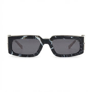 Philipp Plein SPP119M Unisex Black & White Marble with Silver-Tone Square Sunglasses
