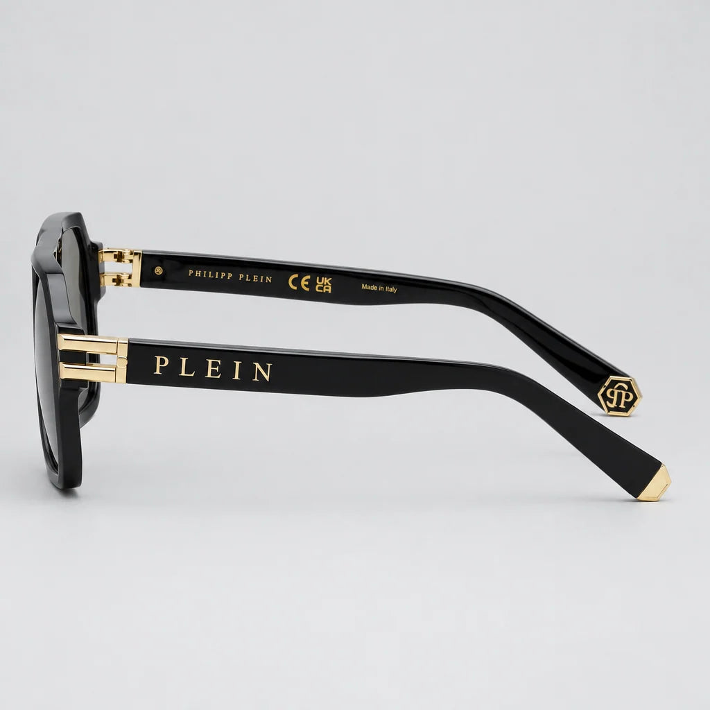 Philipp Plein VPP148M Unisex Black Navigator Dark Green Sunglasses