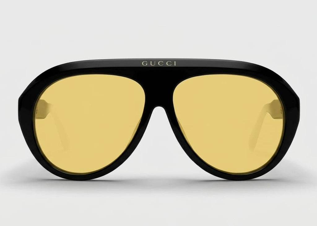 Gucci Unisex Aviator Acetate Black Yellow Sunglasses