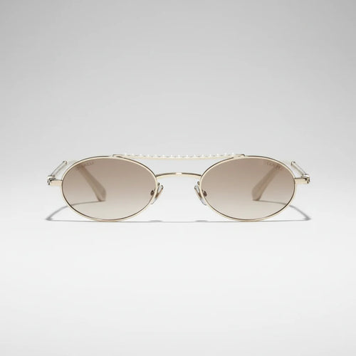Chanel Oval Metal & Imitation Pearl Gold & Brown Gradient Sunglasses