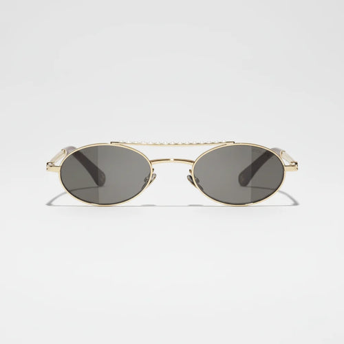 Chanel Oval Metal & Imitation Pearl Gold & Grey Sunglasses
