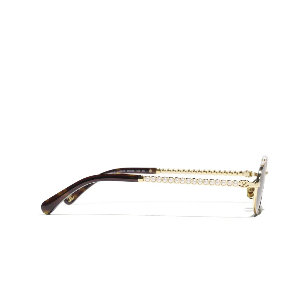 Chanel Oval Metal & Imitation Pearl Gold & Grey Sunglasses