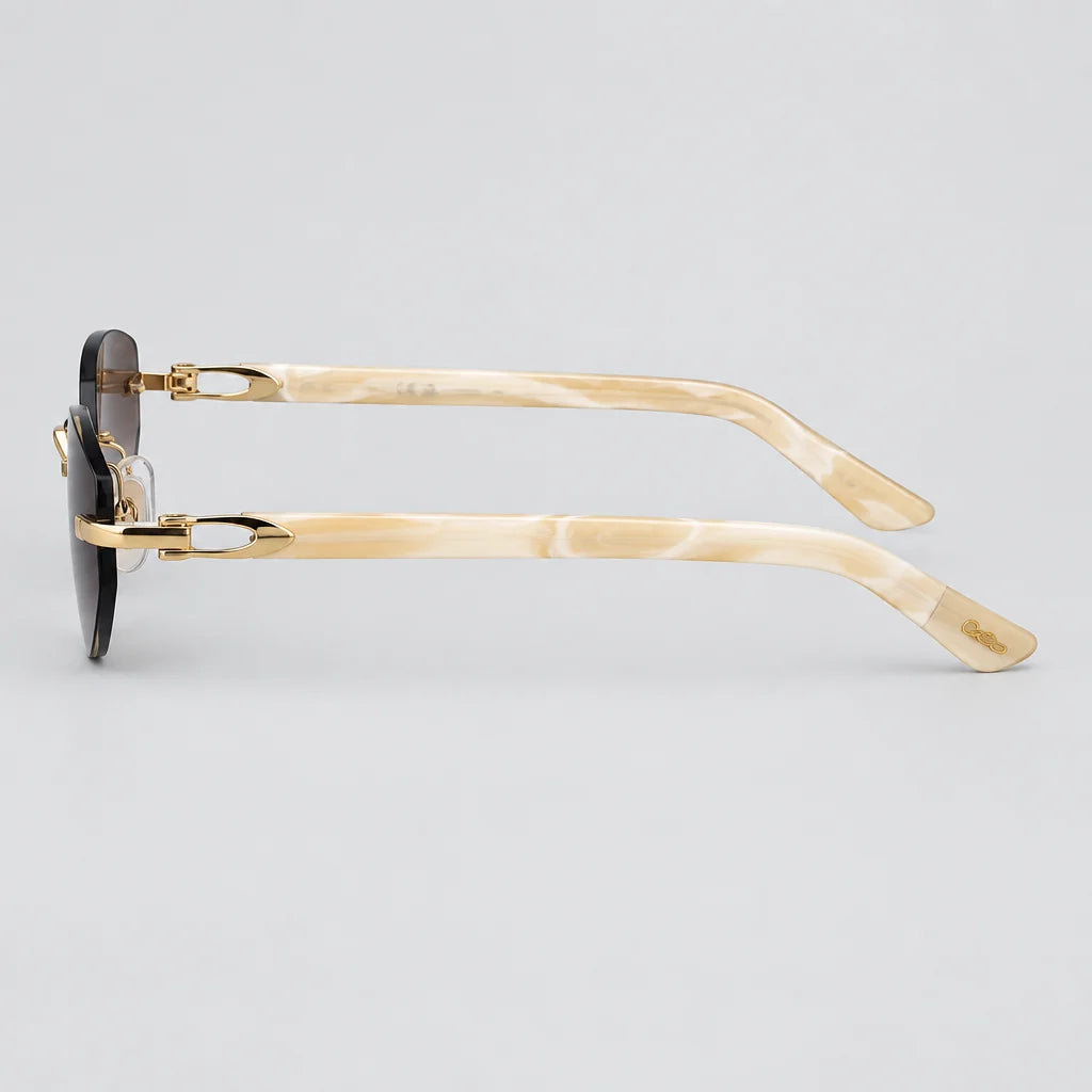 Cartier C Décor Women Rimless Geometric Frame Marble-Effect Temples Brown Sunglasses