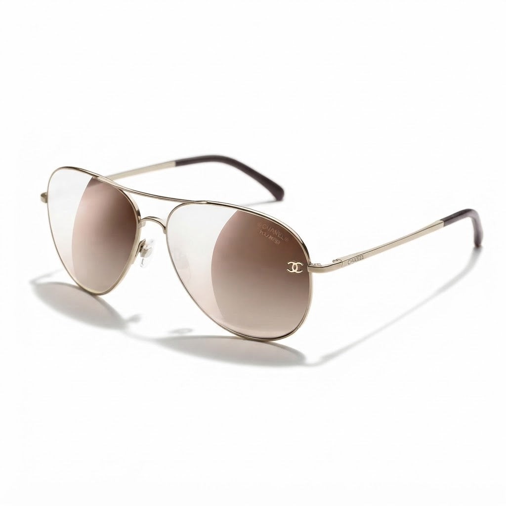 Chanel Women Pilot Polarized Gold Sunglasses