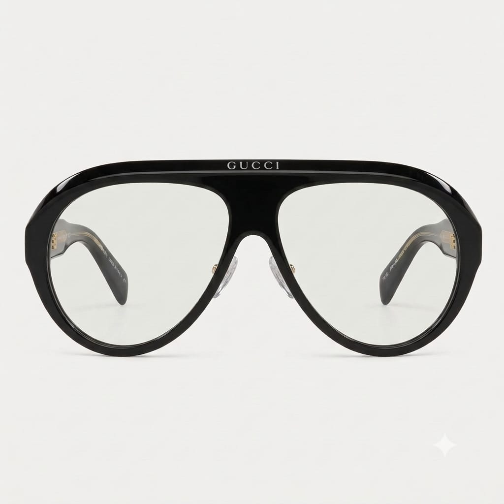 Gucci Unisex Aviator Acetate Black White Sunglasses
