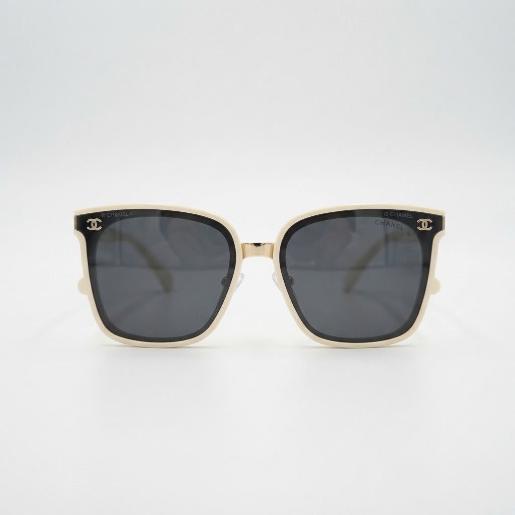 Chanel Women Classic Square Acetate Polarized Rhinestone Chanel Logo White Sunglasses