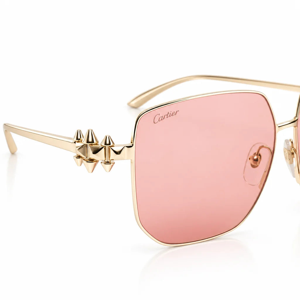 Cartier Clash de C Women Gold Finish Studded Temple Square Pink Gradient Sunglasses