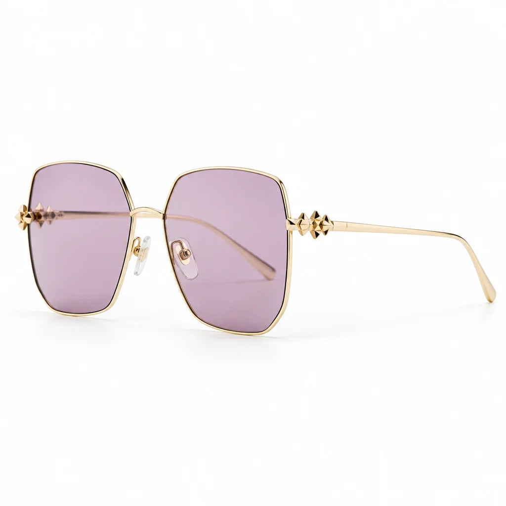 Cartier Clash de C Women Gold Finish Studded Temple Square Violet Sunglasses