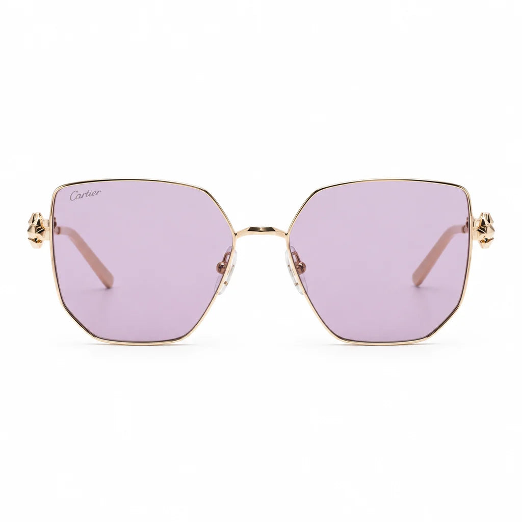 Cartier Clash de C Women Gold Finish Studded Temple Square Violet Sunglasses