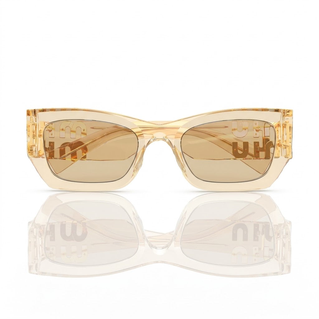 Miu Miu MU 09WS Women Rectangle Sand Transparent / Dark Brown Sunglasses