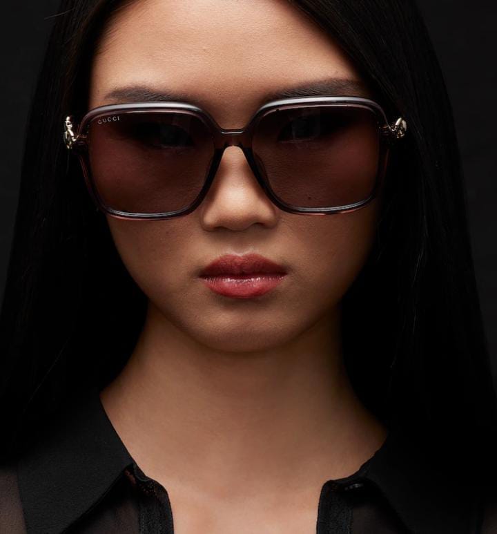 Gucci Women Low Nose Bridge Fit Butterfly Brown Sunglasses
