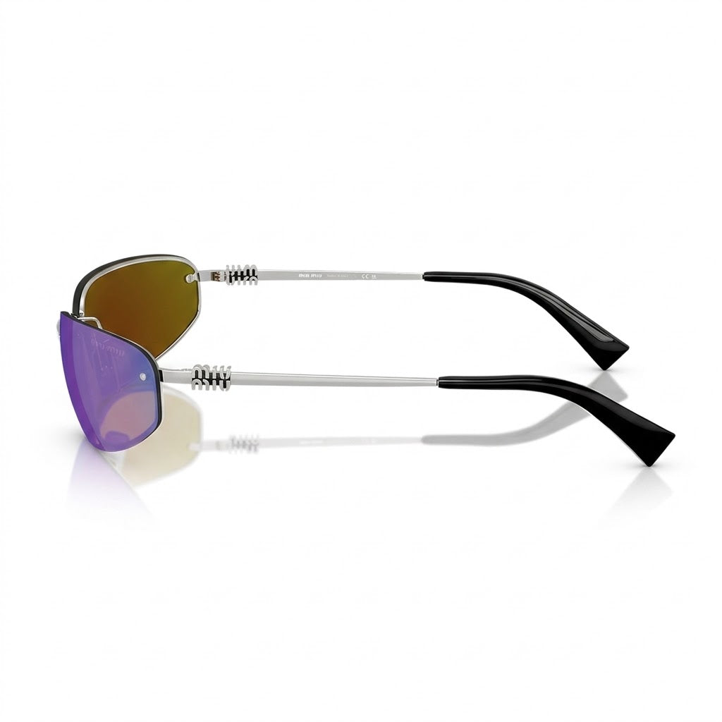Miu Miu Women MU A50S Rimless  Silver / Mirror Cyan Blue Sunglasses