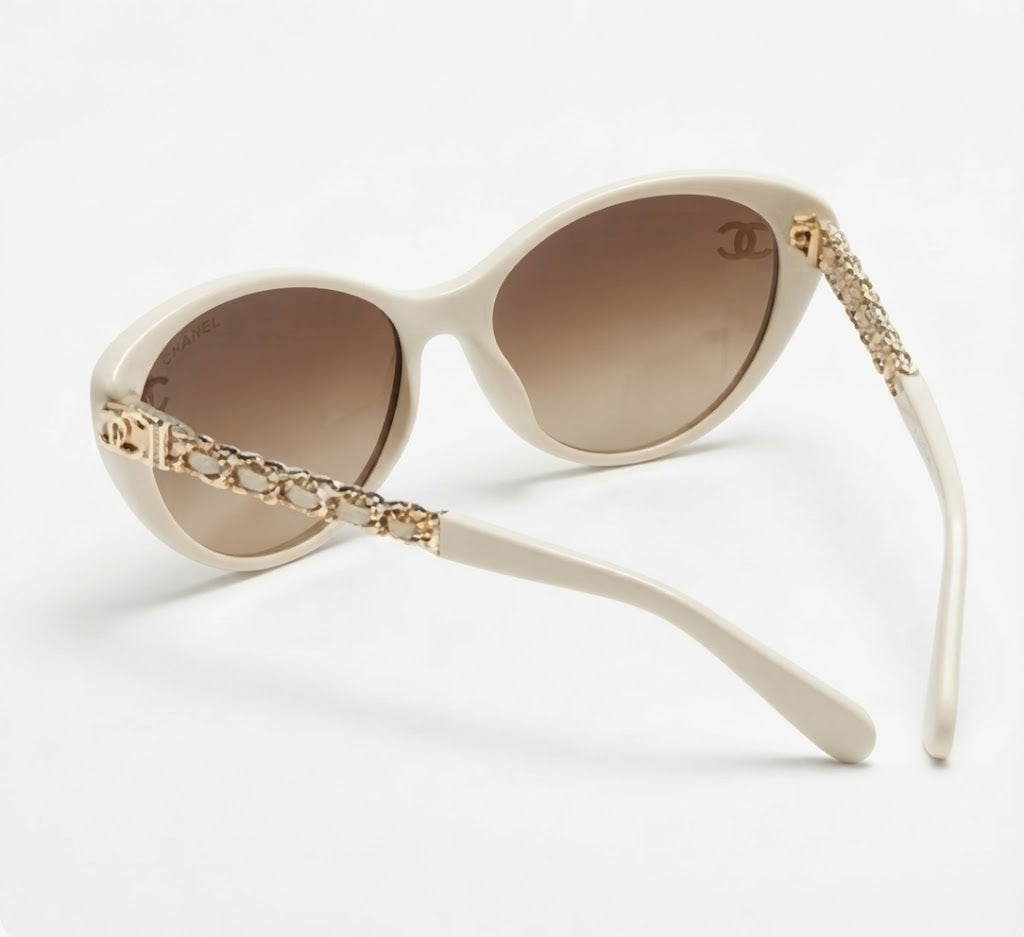 Chanel Women Beige Gold Chain Sunglasses
