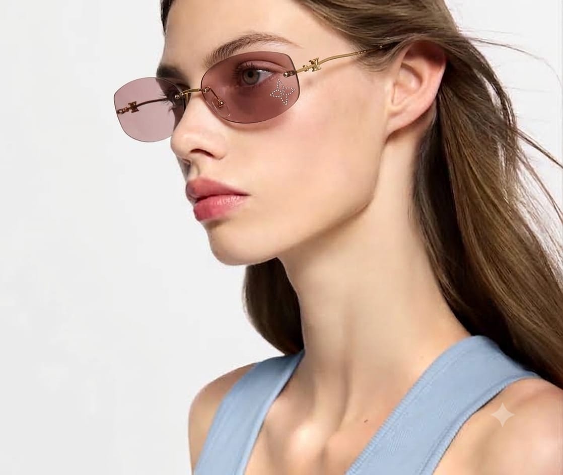 Louis Vuitton Women Crystal Oval Pink/Gold Tone Sunglasses