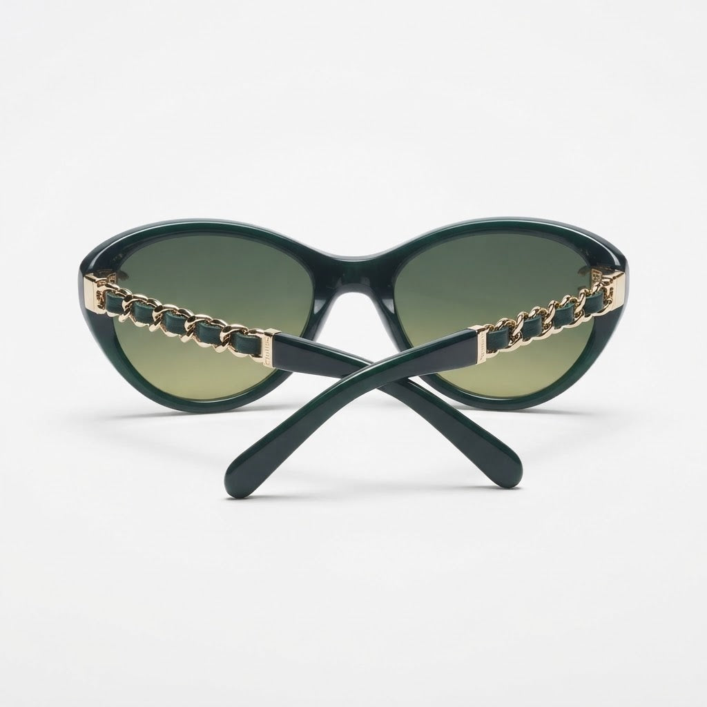 Chanel Women Green Gold Chain Sunglasses