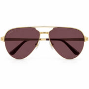 Cartier Santos De Men Pilot Brushed Gold Polarized Burgundy Sunglasses