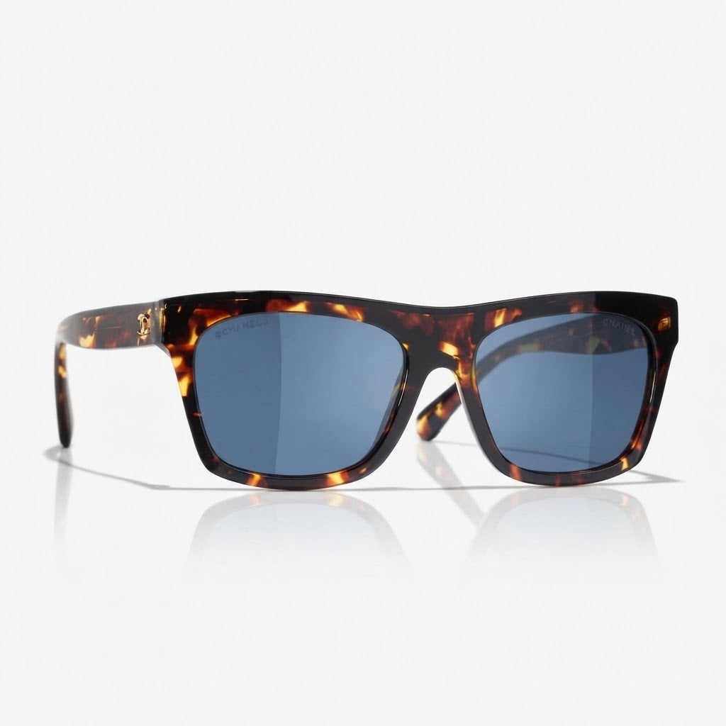 Chanel Women Square Acetate Tortoise & Black Sunglasses