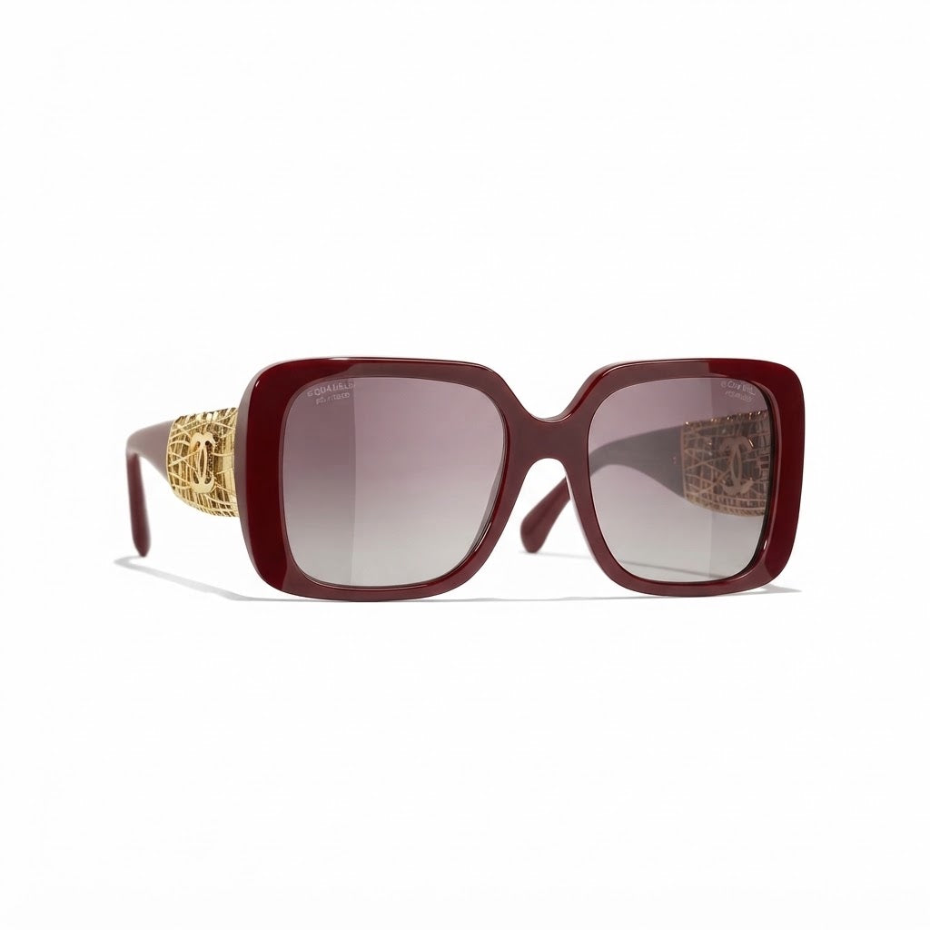 Chanel Women Square Red & Gold Jewel Sunglasses
