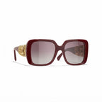 Chanel Women Square Red & Gold Jewel Sunglasses
