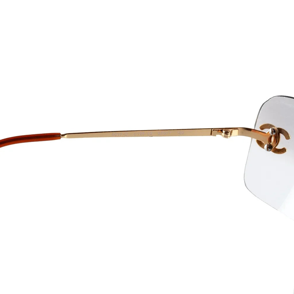 Chanel Unisex Coco Mark Clear Rhinestone Rimless Silver Sunglasses