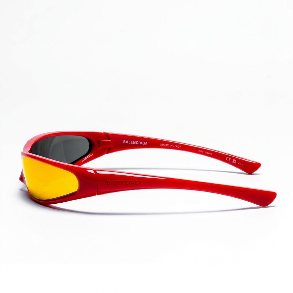 Balenciaga Unisex BB0383S Wrap Shield Red / Orange Mirror Sunglasses