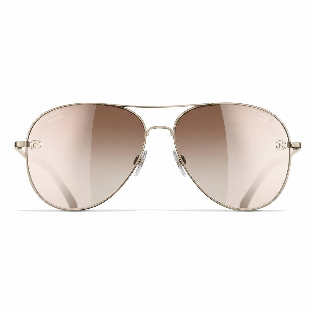Chanel Women Pilot Polarized Gold Sunglasses