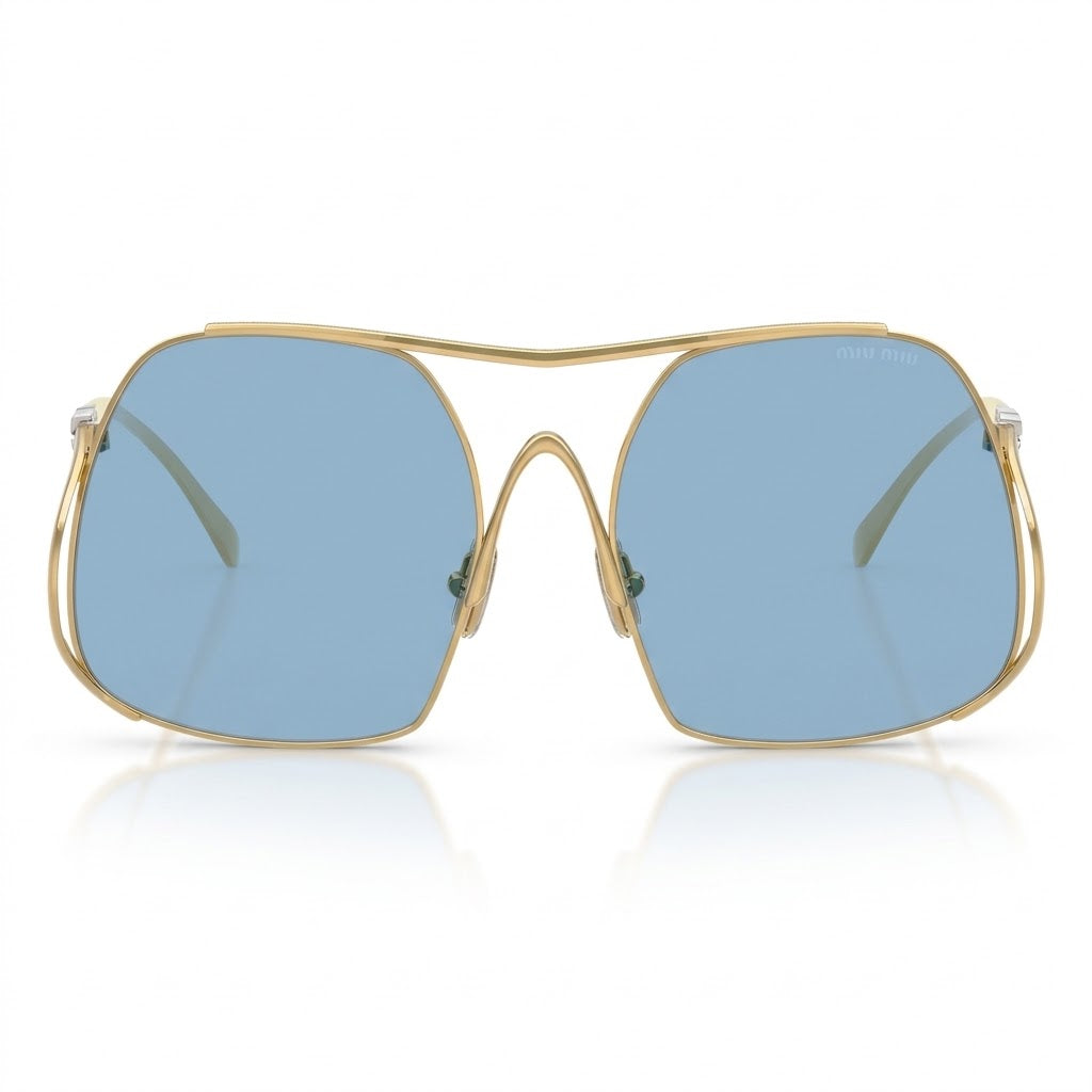 Miu Miu Women Square Gold / Light Blue Sunglasses