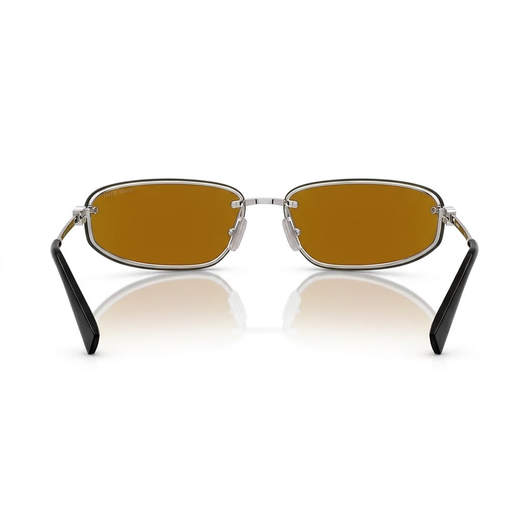 Miu Miu Women MU A50S Rimless  Silver / Mirror Cyan Blue Sunglasses