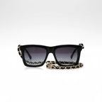 Chanel Women Rectangle Calfskin Chain Black Sunglasses