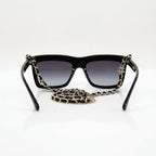 Chanel Women Rectangle Calfskin Chain Black Sunglasses