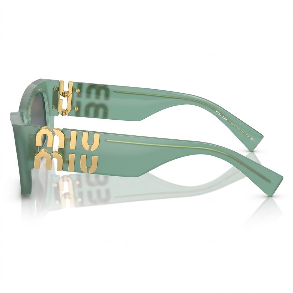 Miu Miu MU 09WS Women Rectangle Ivy Opal Green / Dark Grey Sunglasses