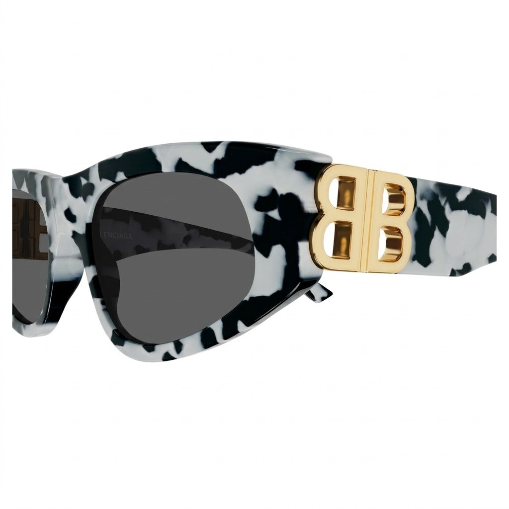 Balenciaga Women BB0095S Dynasty Oval Black / White Marble / Gold Sunglasses