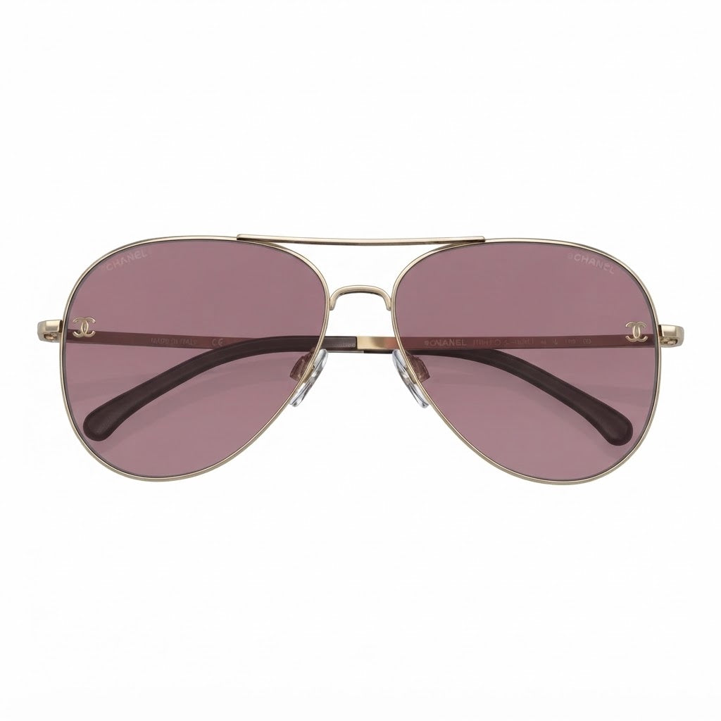 Chanel Women Pilot Titanium & Calfskin Gold & Violet Gradient Sunglasses