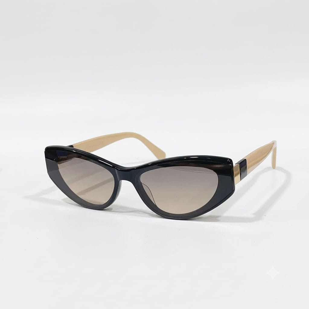 Chanel Women Angular Cat Eye Black & Beige Sunglasses